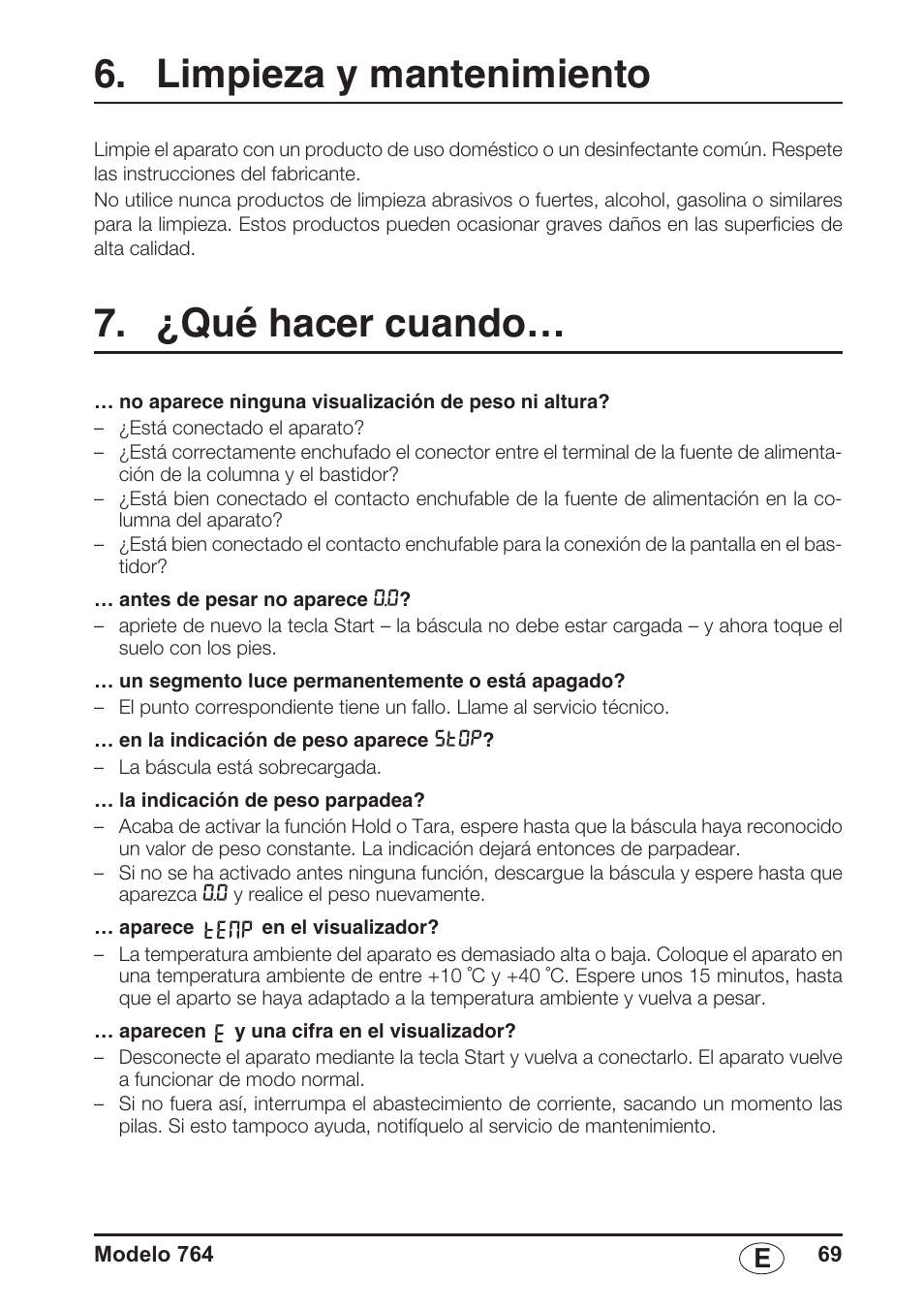 Limpieza y mantenimiento, ¿qué hacer cuando | Seca 764 User Manual | Page 69 / 189