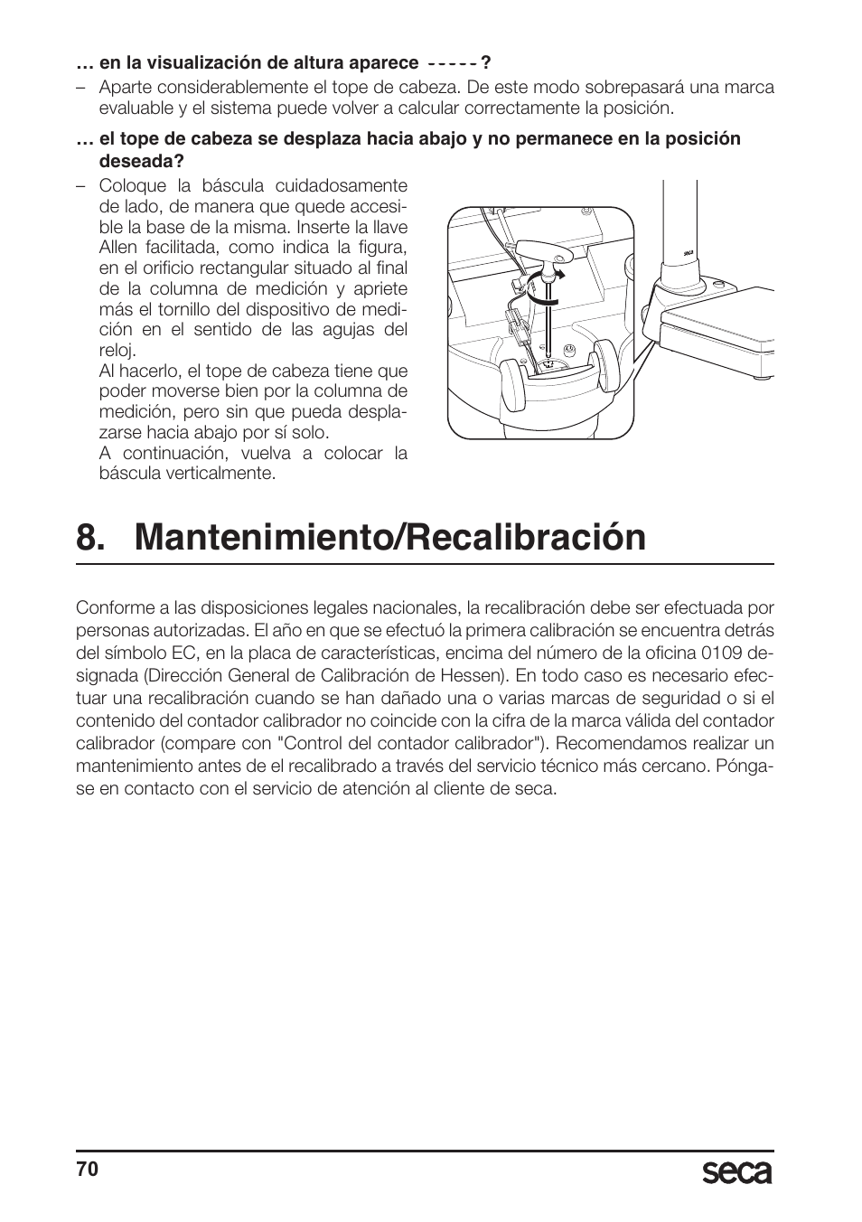 Mantenimiento/recalibración | Seca 764 User Manual | Page 70 / 189