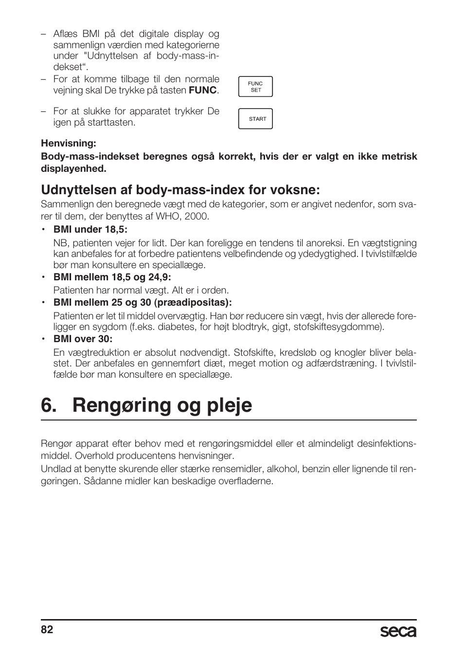 Udnyttelsen af body-mass-index for voksne, Rengøring og pleje | Seca 764 User Manual | Page 82 / 189