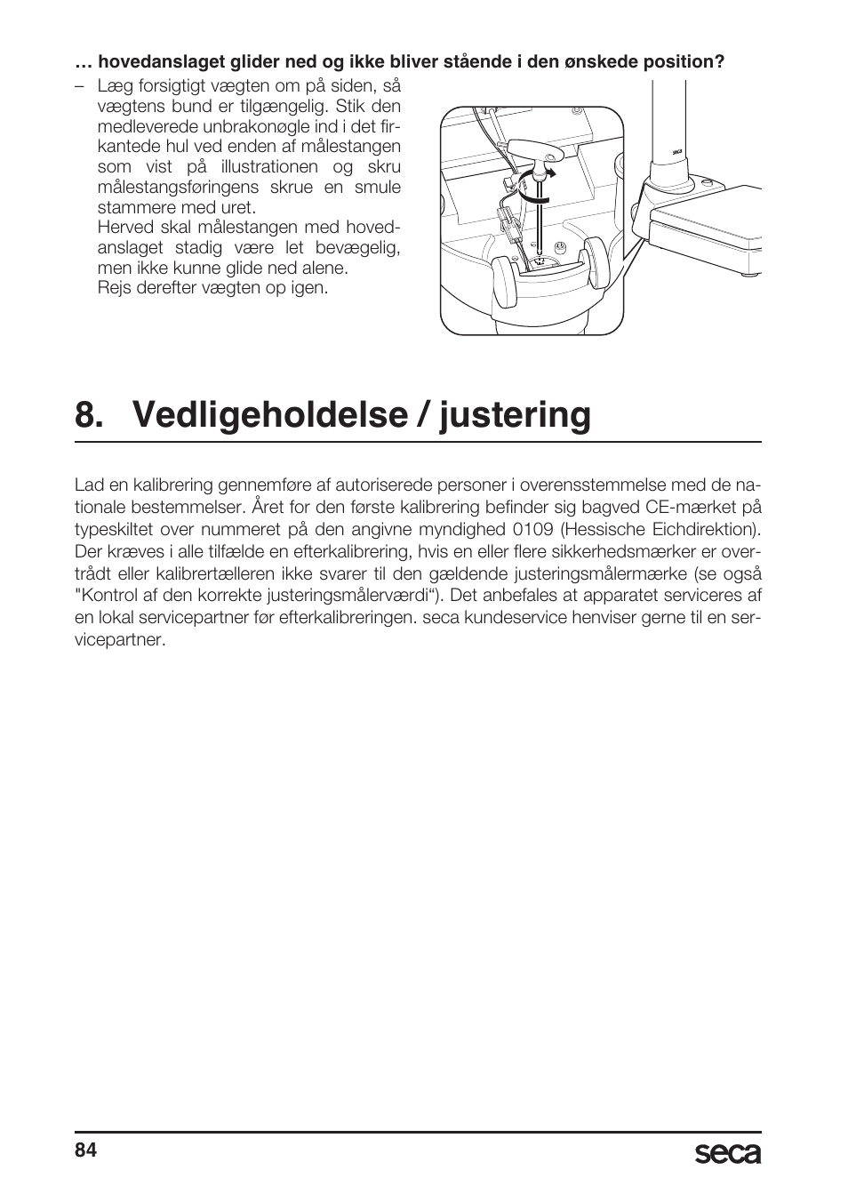 Vedligeholdelse / justering | Seca 764 User Manual | Page 84 / 189