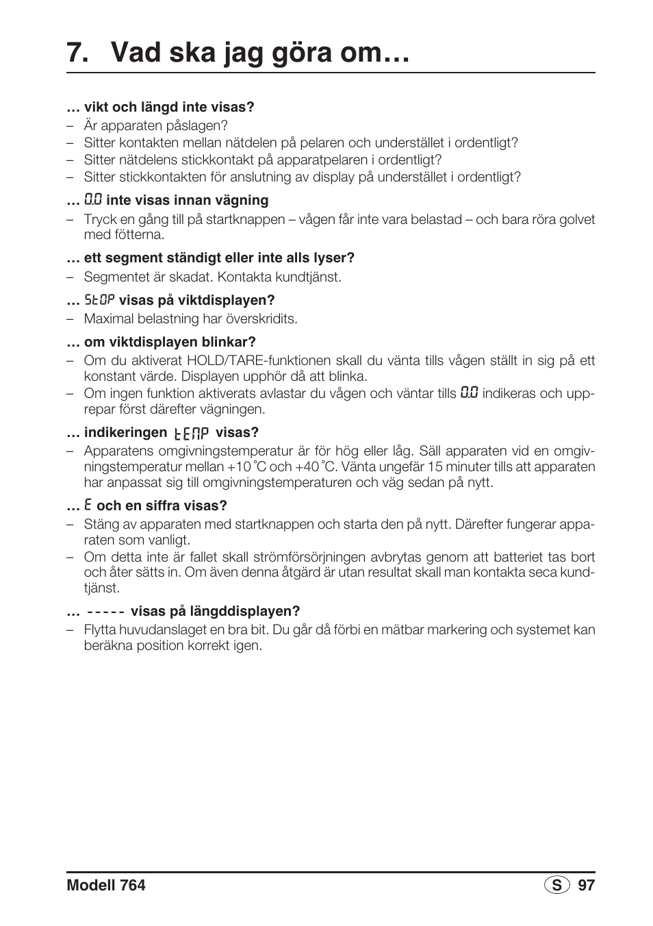 Vad ska jag göra om | Seca 764 User Manual | Page 97 / 189