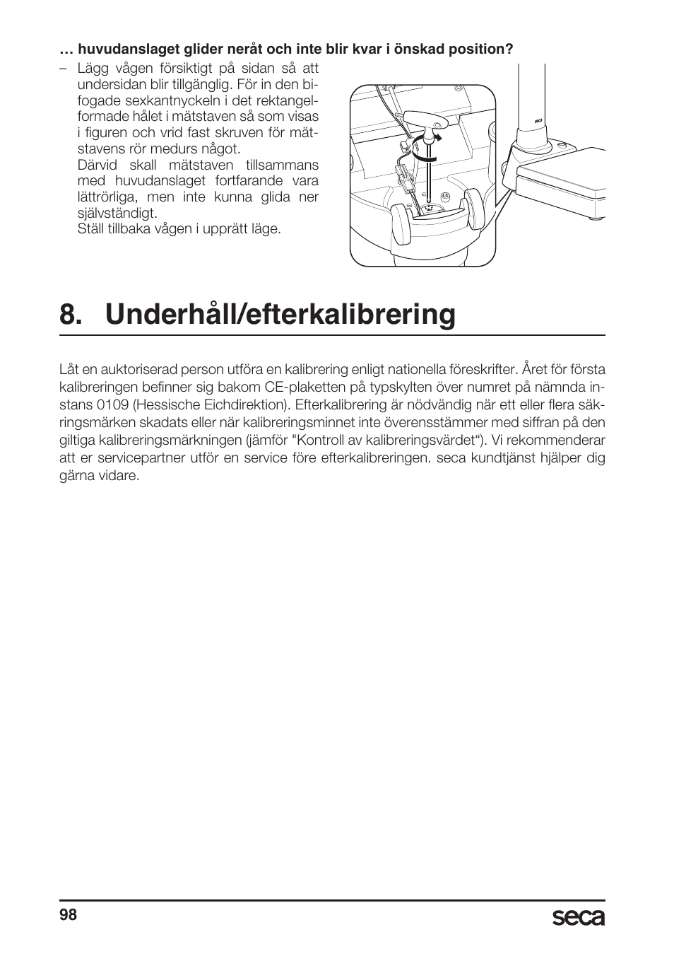 Underhåll/efterkalibrering | Seca 764 User Manual | Page 98 / 189