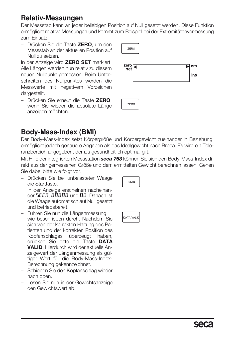 Relativ-messungen, Body-mass-index (bmi) | Seca 763 User Manual | Page 10 / 89