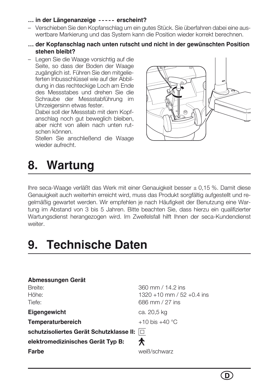 Wartung, Technische daten | Seca 763 User Manual | Page 13 / 89