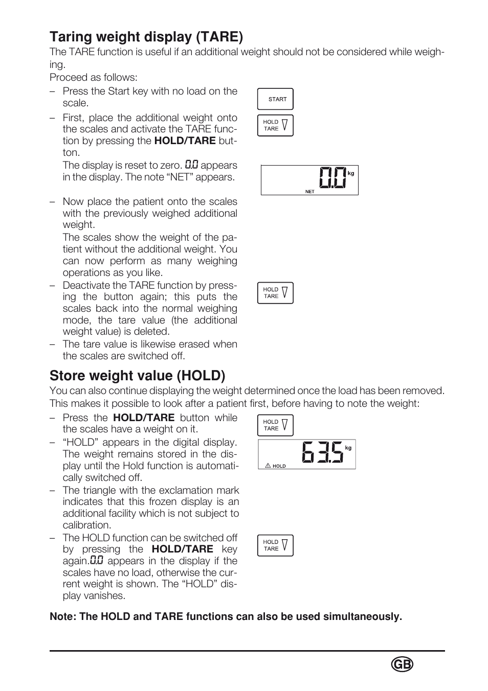 Taring weight display (tare), Store weight value (hold) | Seca 763 User Manual | Page 21 / 89