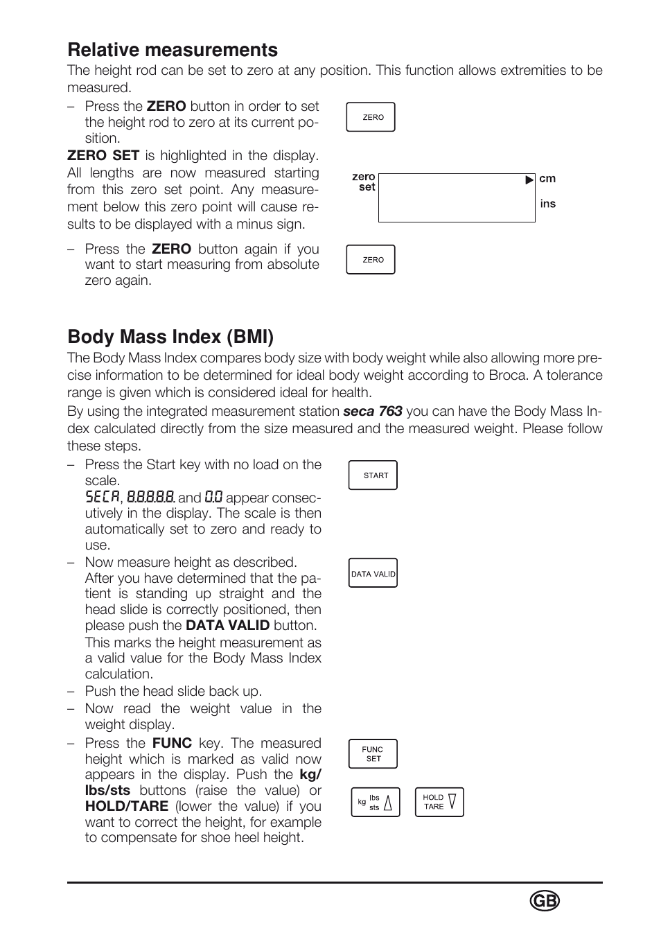 Relative measurements, Body mass index (bmi) | Seca 763 User Manual | Page 23 / 89