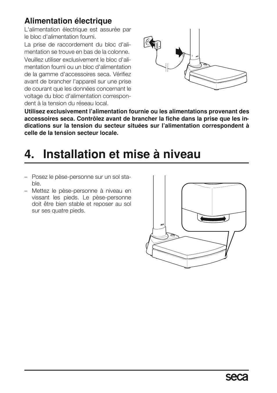 Alimentation électrique, Installation et mise à niveau | Seca 763 User Manual | Page 32 / 89