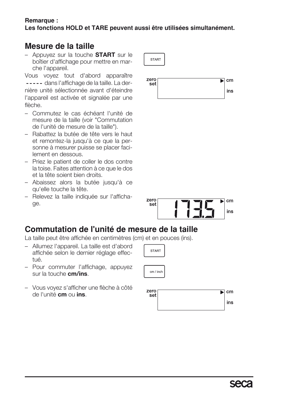 Mesure de la taille, Commutation de l'unité de mesure de la taille | Seca 763 User Manual | Page 36 / 89