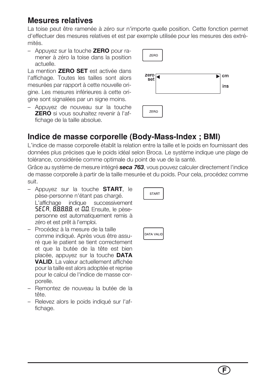 Mesures relatives, Indice de masse corporelle (body-mass-index ; bmi) | Seca 763 User Manual | Page 37 / 89