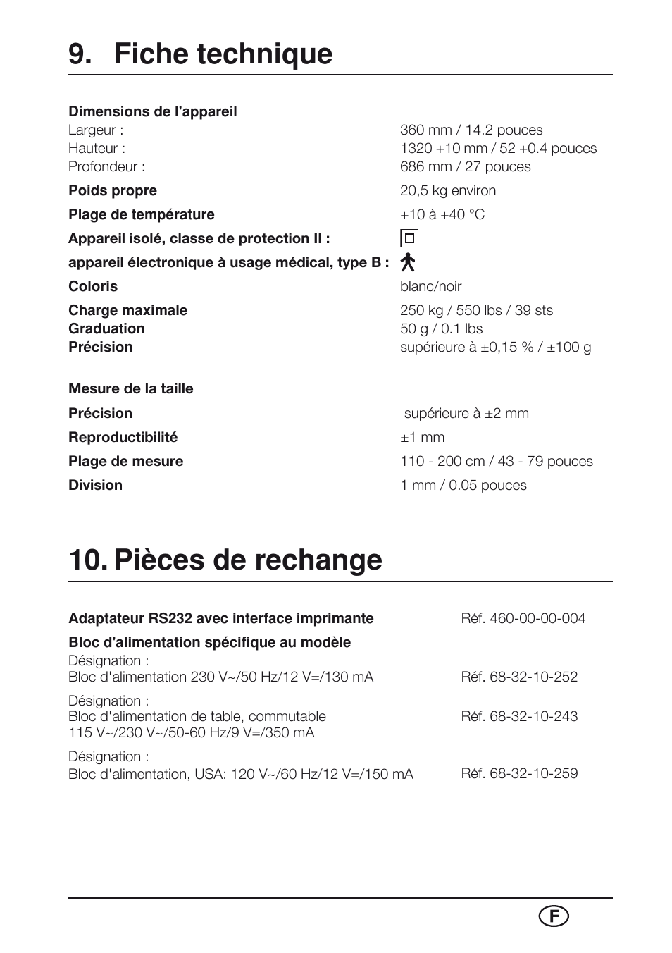 Fiche technique, Pièces de rechange, Fiche technique 10. pièces de rechange | Seca 763 User Manual | Page 41 / 89