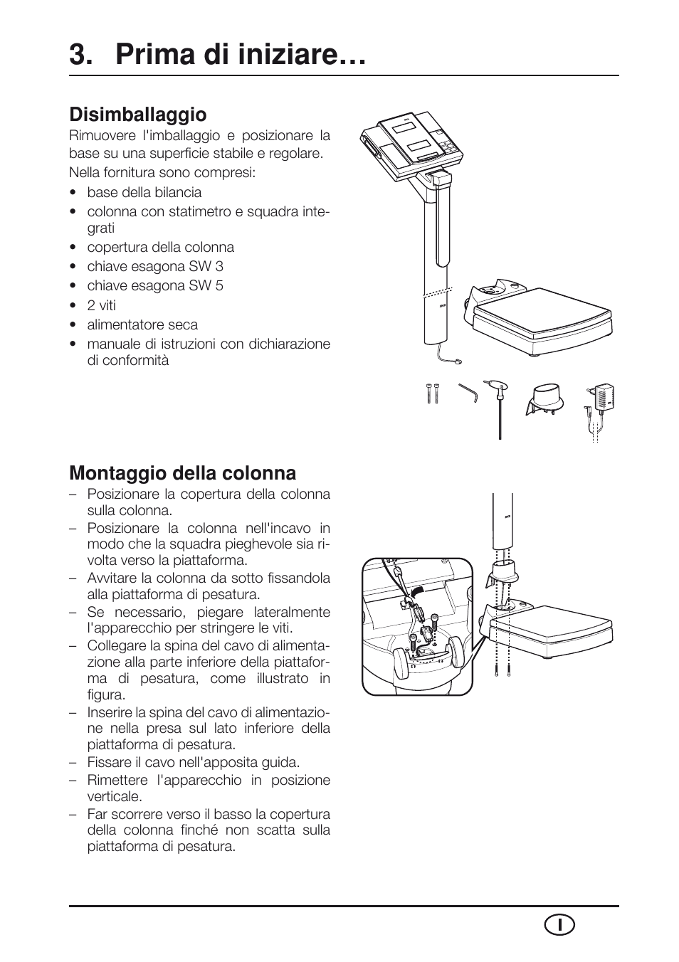 Prima di iniziare, Disimballaggio, Montaggio della colonna | Seca 763 User Manual | Page 45 / 89