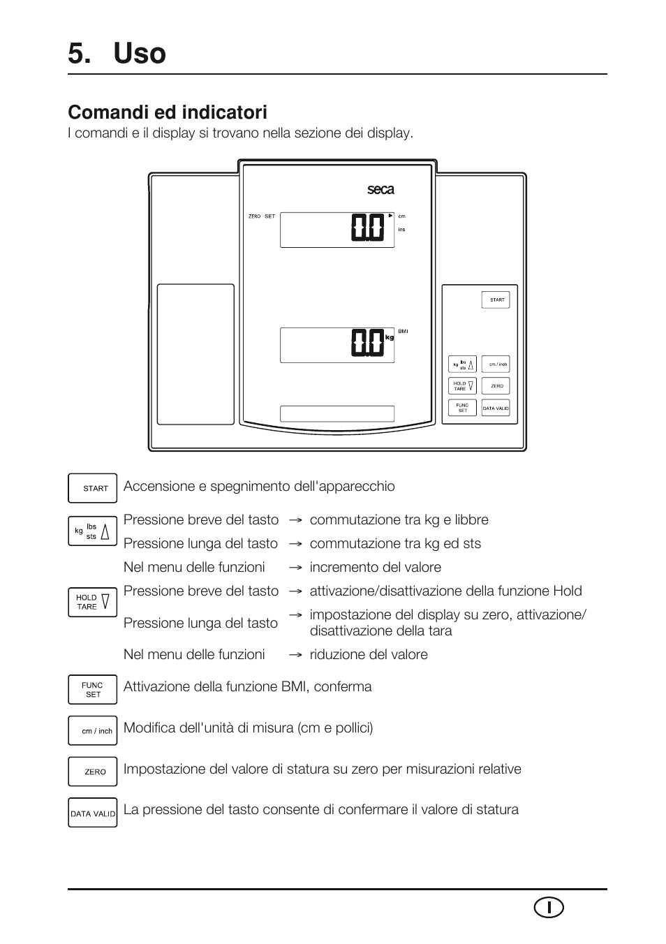 Comandi ed indicatori | Seca 763 User Manual | Page 47 / 89