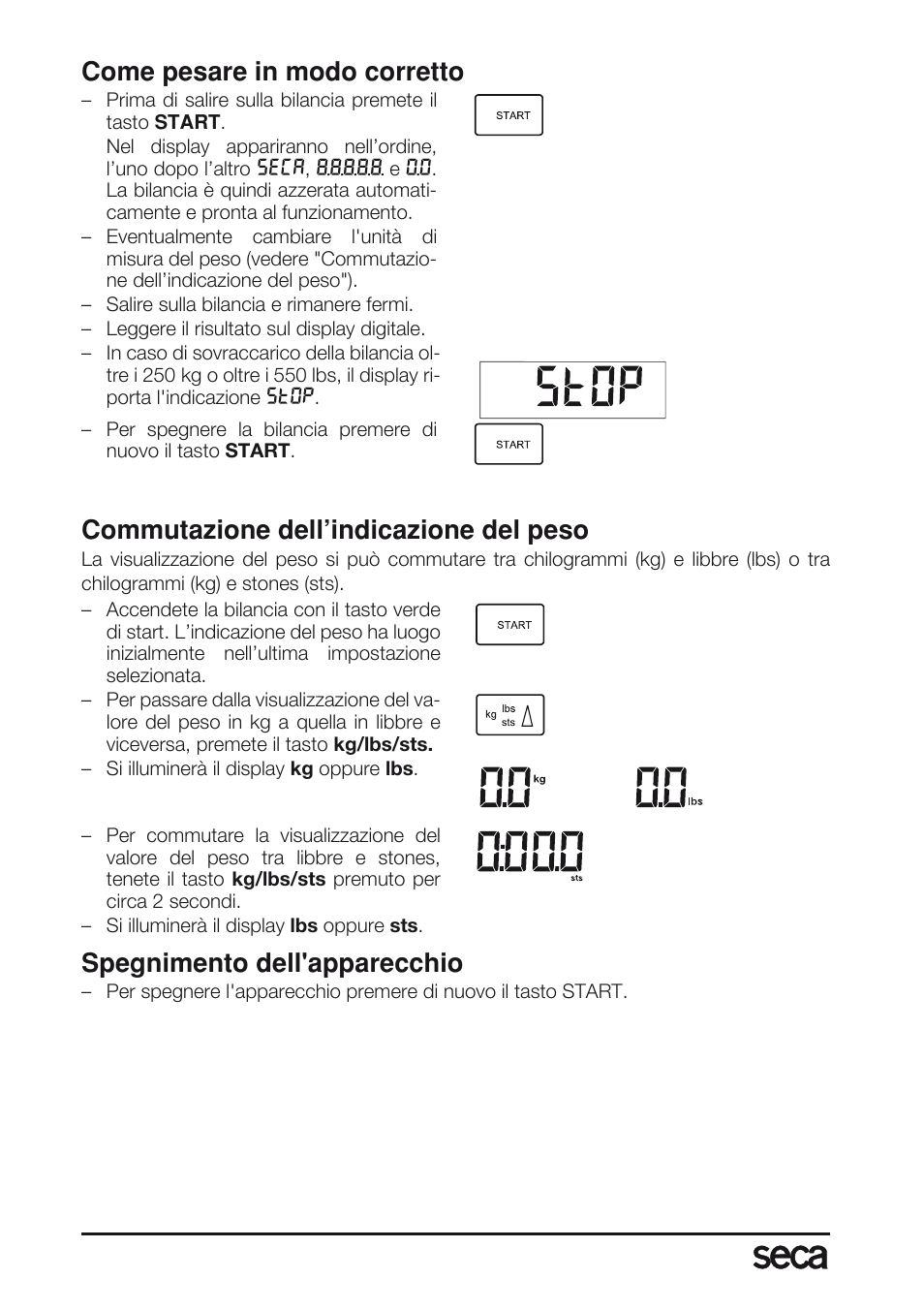 Come pesare in modo corretto, Commutazione dell’indicazione del peso, Spegnimento dell'apparecchio | Seca 763 User Manual | Page 48 / 89