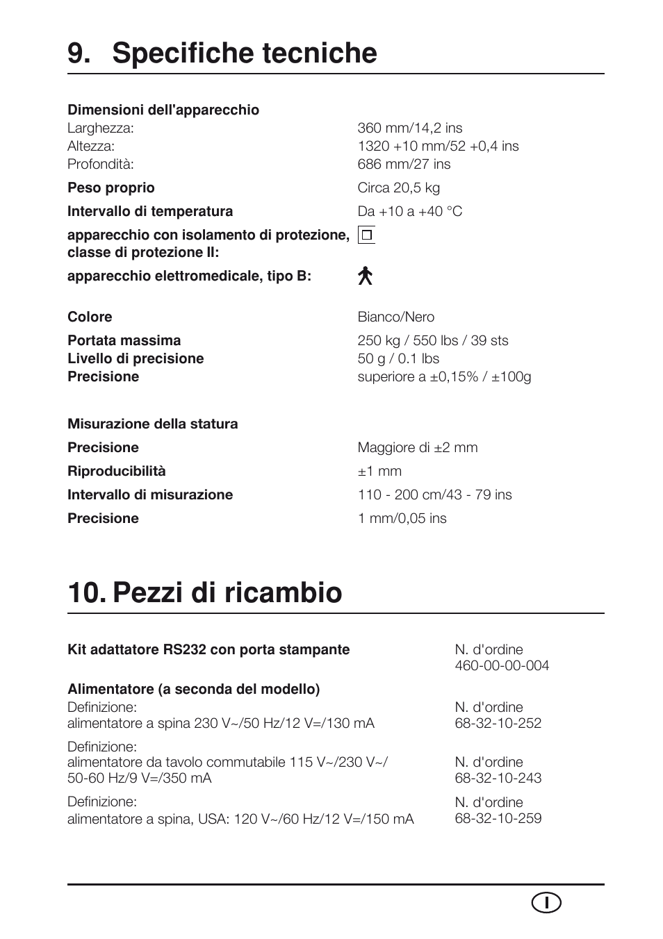 Specifiche tecniche, Pezzi di ricambio, Specifiche tecniche 10. pezzi di ricambio | Seca 763 User Manual | Page 55 / 89