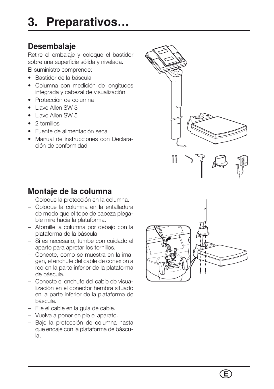 Preparativos, Desembalaje, Montaje de la columna | Seca 763 User Manual | Page 59 / 89