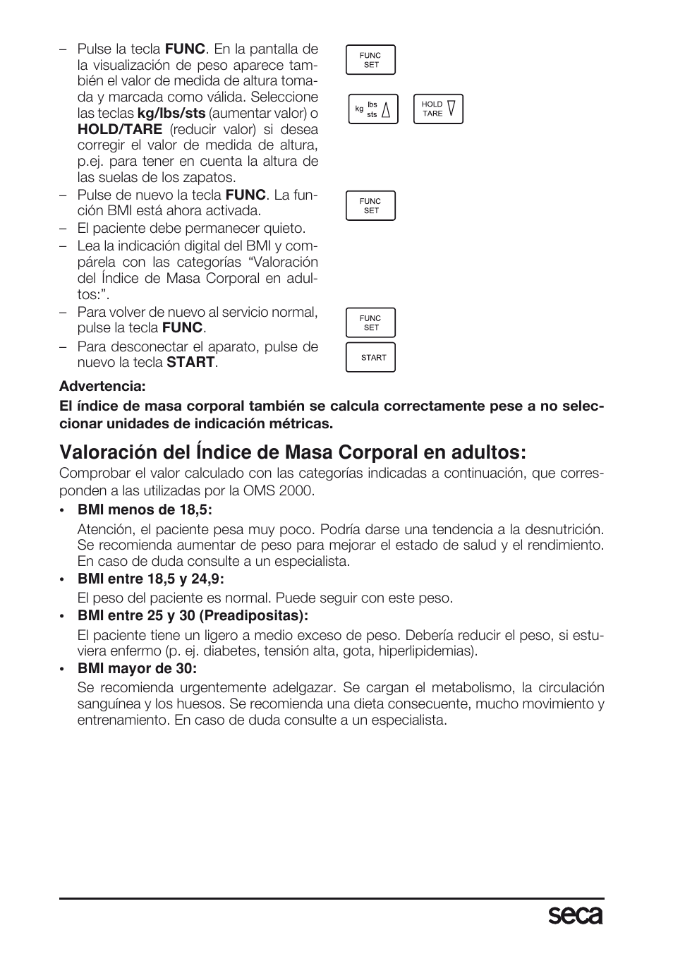 Valoración del índice de masa corporal en adultos | Seca 763 User Manual | Page 66 / 89