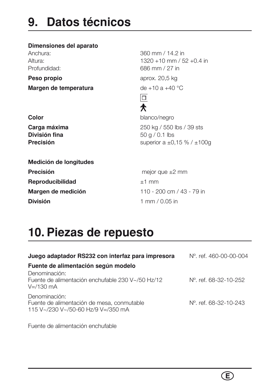 Datos técnicos, Piezas de repuesto, Datos técnicos 10. piezas de repuesto | Seca 763 User Manual | Page 69 / 89