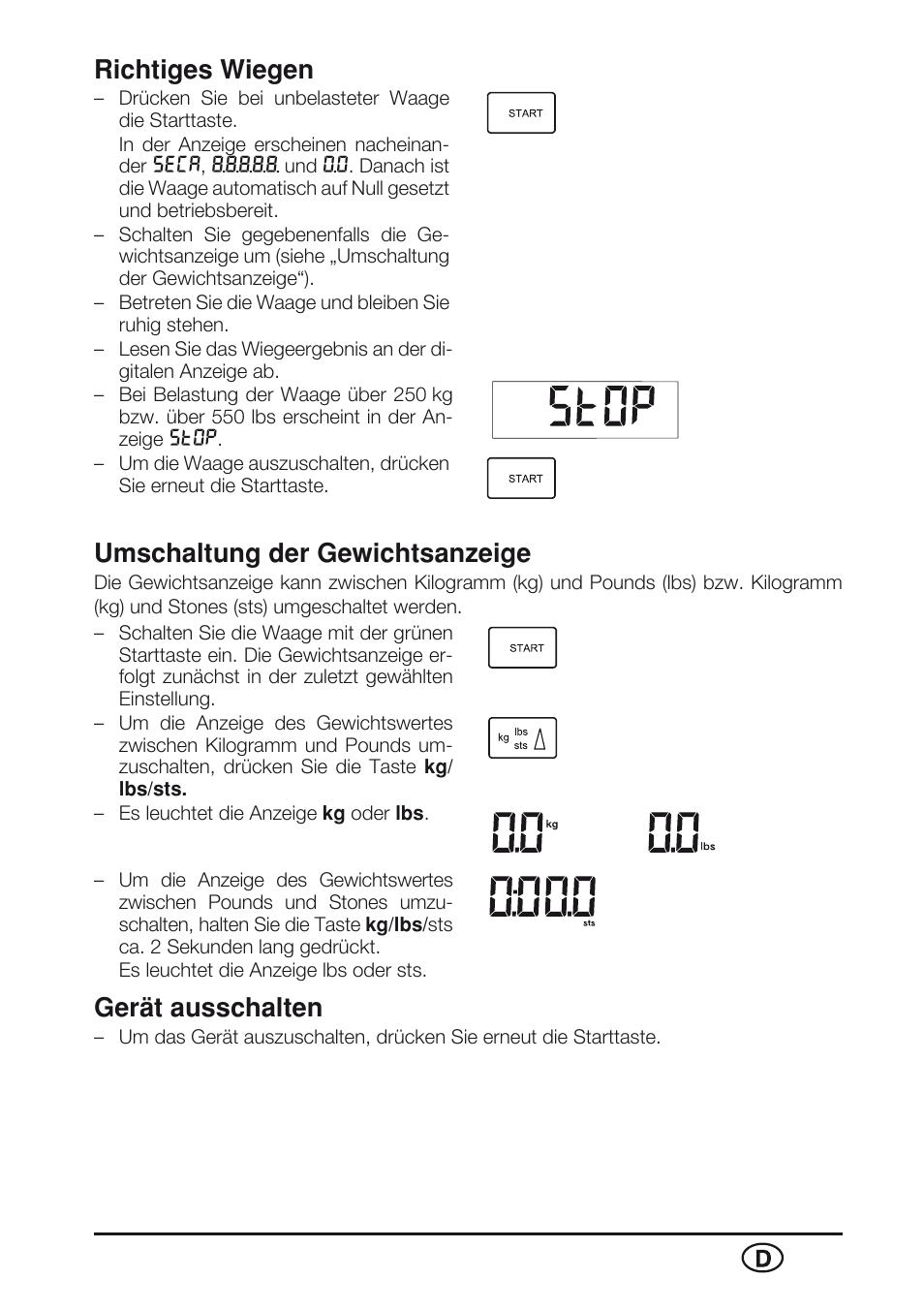 Richtiges wiegen, Umschaltung der gewichtsanzeige, Gerät ausschalten | Seca 763 User Manual | Page 7 / 89