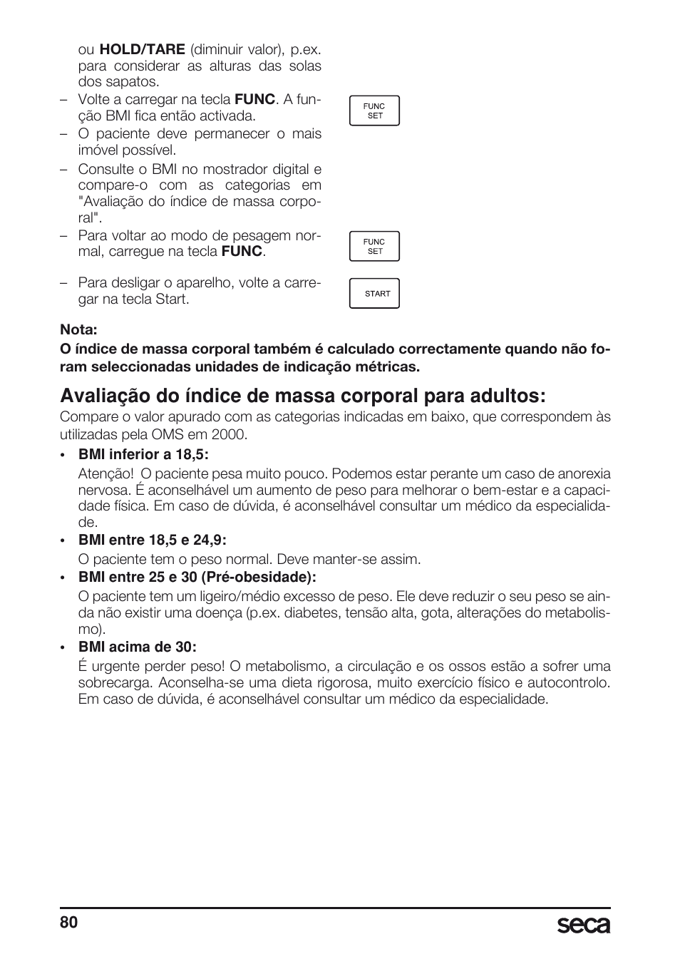 Avaliação do índice de massa corporal para adultos | Seca 763 User Manual | Page 80 / 89