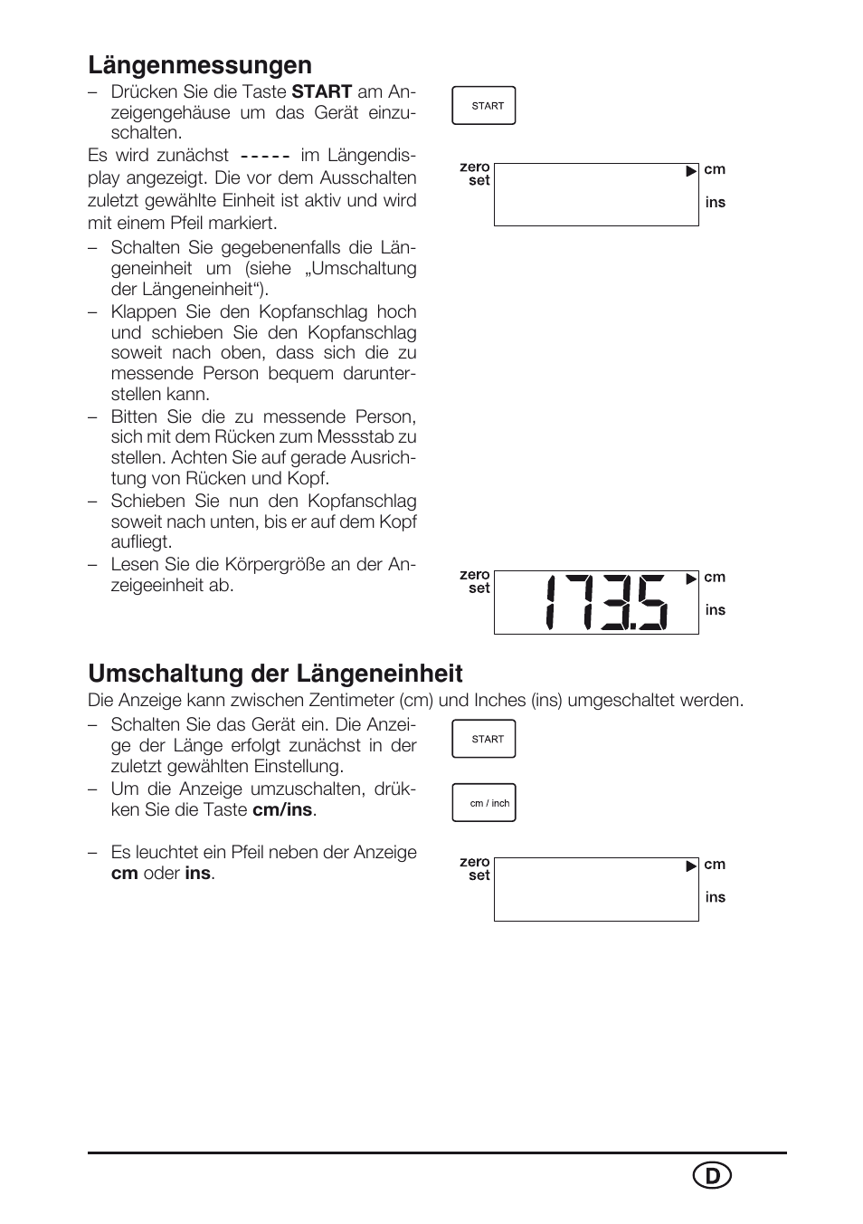 Längenmessungen, Umschaltung der längeneinheit | Seca 763 User Manual | Page 9 / 89