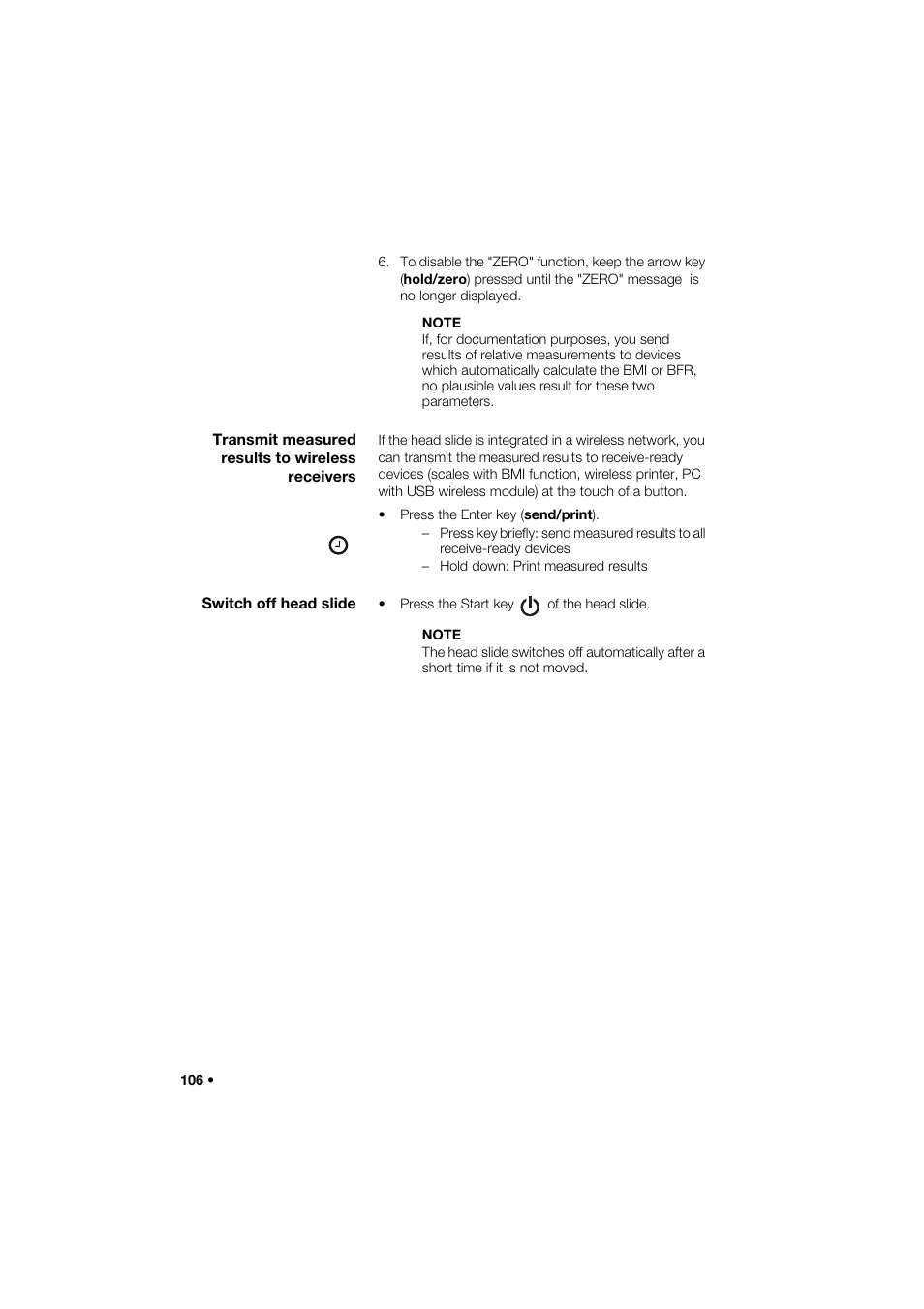 Transmit measured results to wireless receivers, Switch off head slide | Seca 285 User Manual | Page 106 / 451