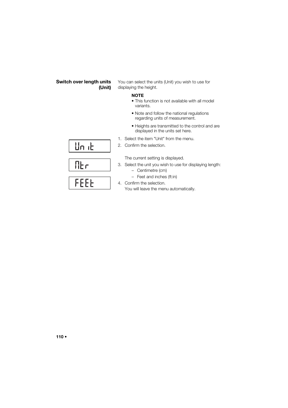 Switch over length units (unit) | Seca 285 User Manual | Page 110 / 451