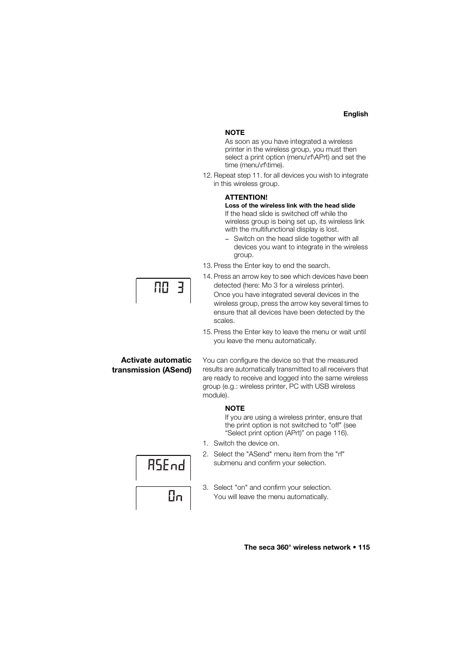 Activate automatic transmission (asend) | Seca 285 User Manual | Page 115 / 451