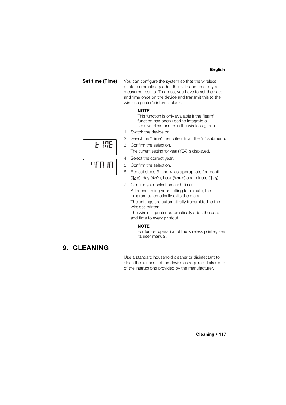 Set time (time), Cleaning | Seca 285 User Manual | Page 117 / 451