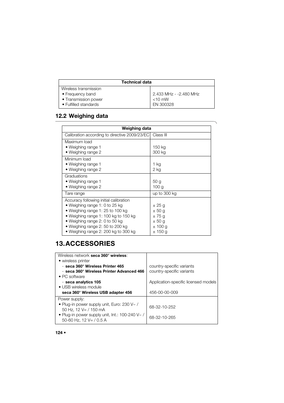 2 weighing data, Accessories | Seca 285 User Manual | Page 124 / 451