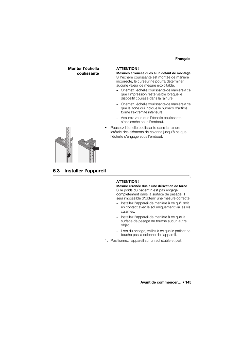 Monter l'échelle coulissante, 3 installer l'appareil | Seca 285 User Manual | Page 145 / 451