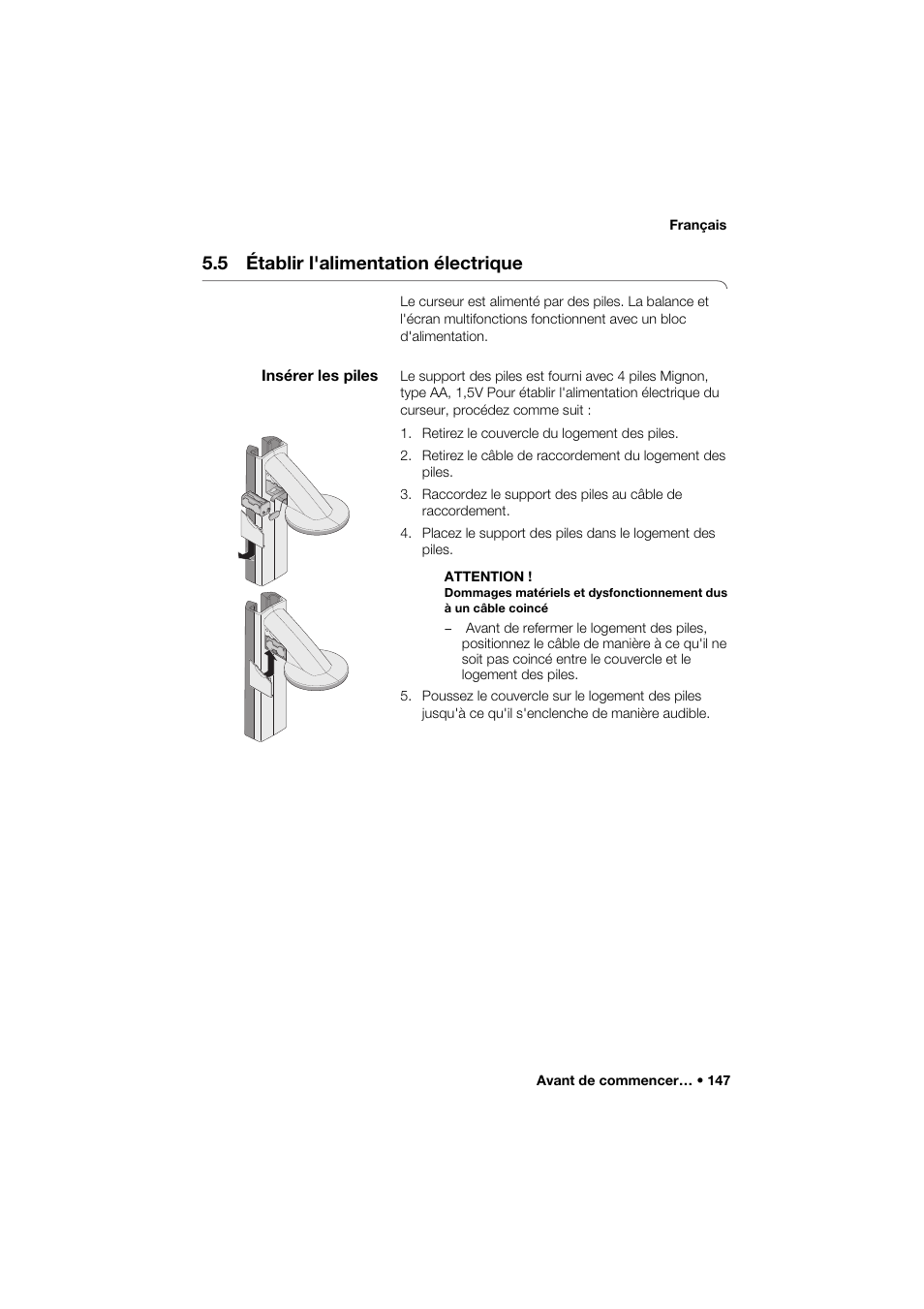 5 établir l'alimentation électrique, Insérer les piles | Seca 285 User Manual | Page 147 / 451