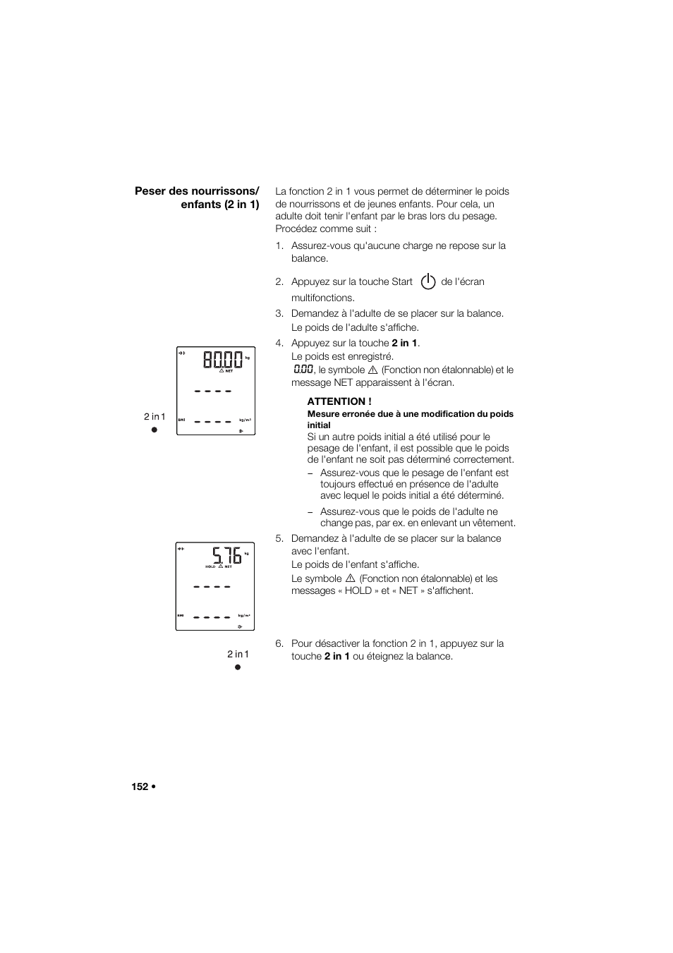 Peser des nourrissons/ enfants (2 in 1) | Seca 285 User Manual | Page 152 / 451