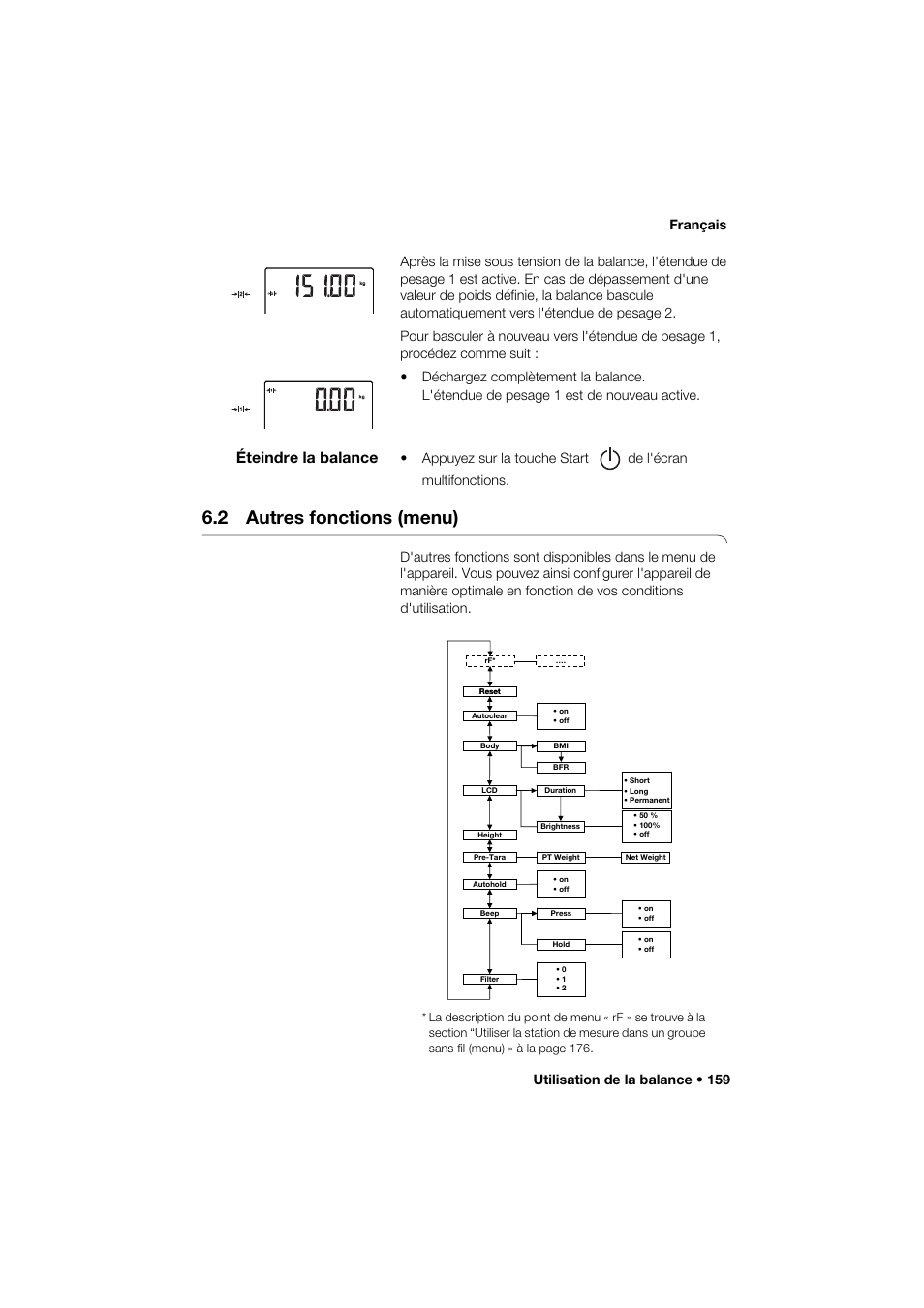 Éteindre la balance, 2 autres fonctions (menu) | Seca 285 User Manual | Page 159 / 451