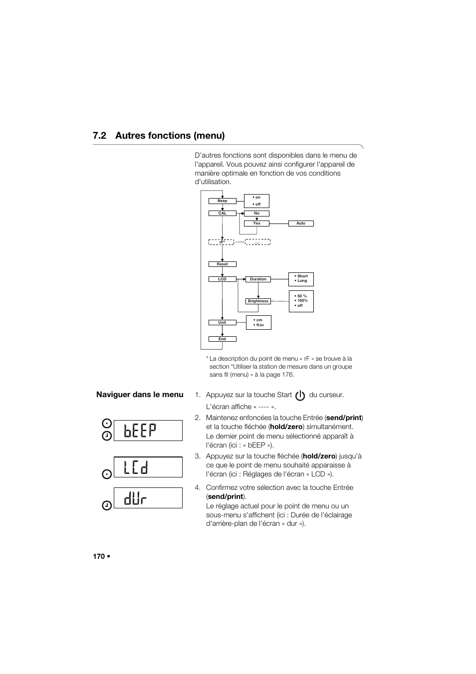 2 autres fonctions (menu), Naviguer dans le menu | Seca 285 User Manual | Page 170 / 451