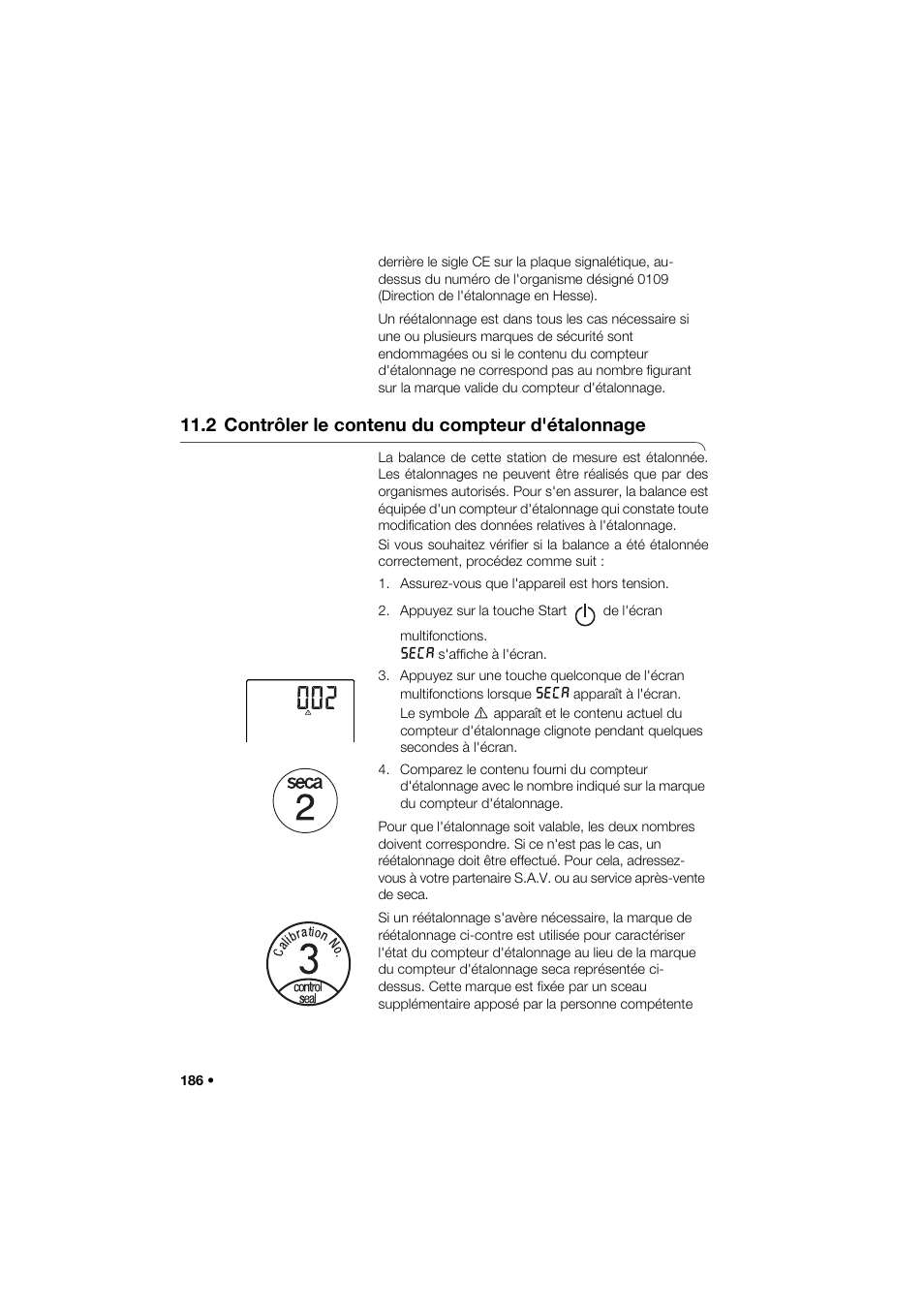 2 contrôler le contenu du compteur d'étalonnage | Seca 285 User Manual | Page 186 / 451