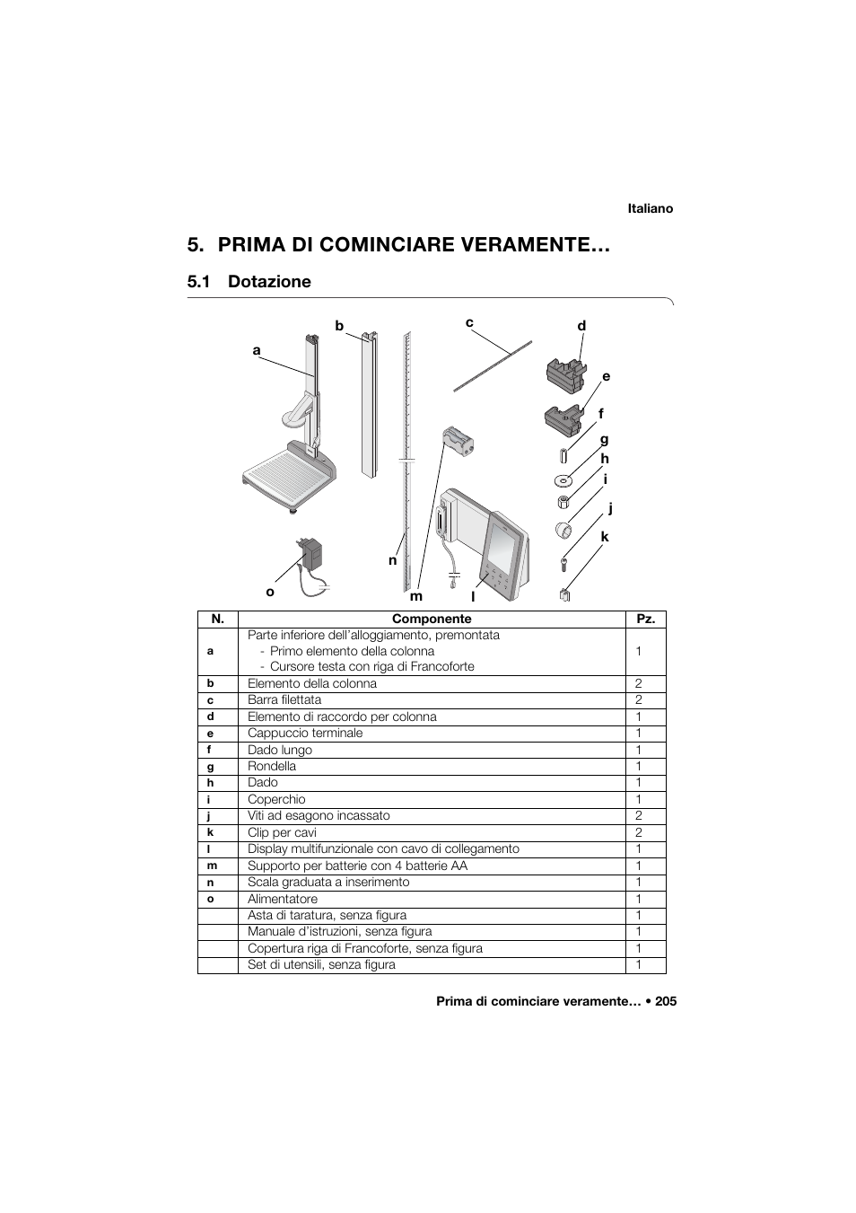 Prima di cominciare veramente, 1 dotazione | Seca 285 User Manual | Page 205 / 451