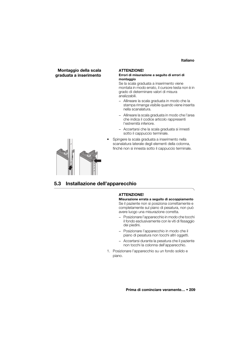 Montaggio della scala graduata a inserimento, 3 installazione dell’apparecchio | Seca 285 User Manual | Page 209 / 451