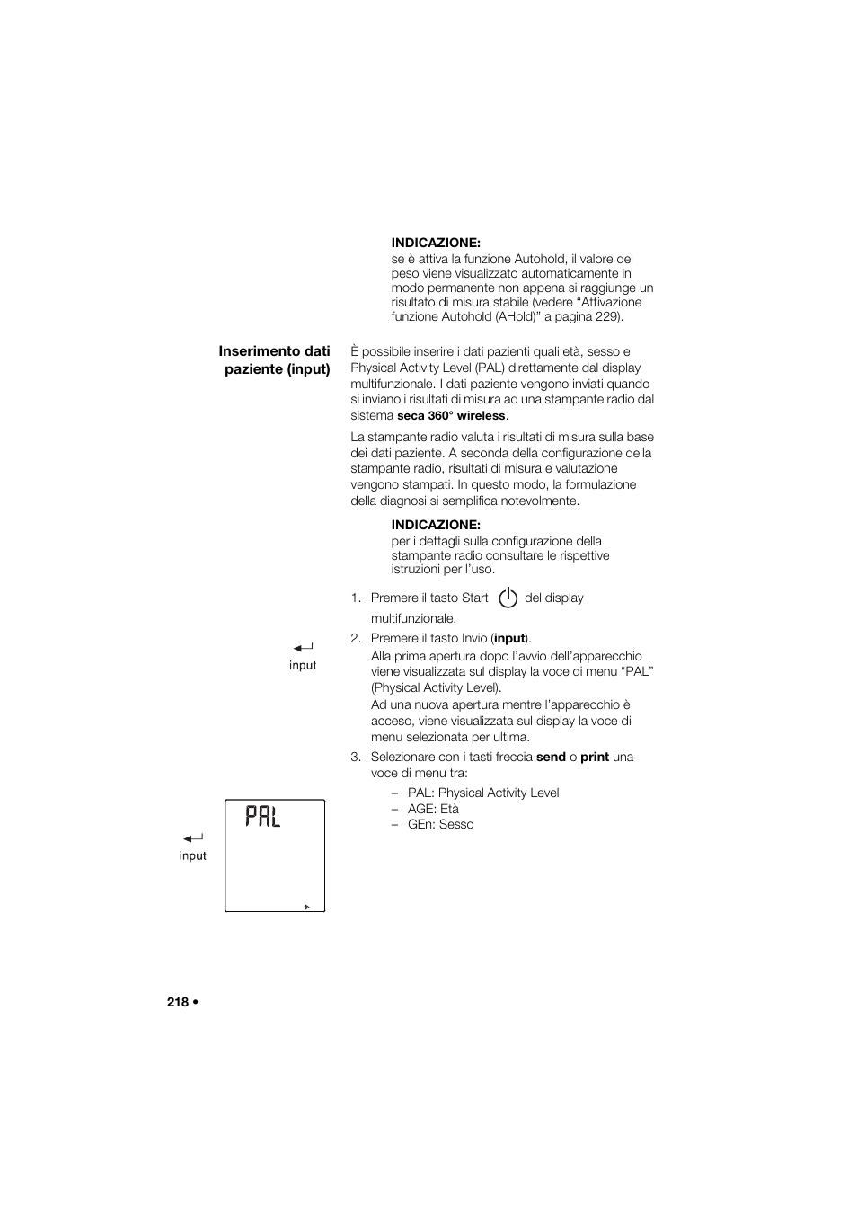 Inserimento dati paziente (input) | Seca 285 User Manual | Page 218 / 451