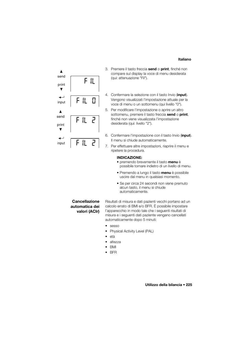Cancellazione automatica dei valori (aclr) | Seca 285 User Manual | Page 225 / 451