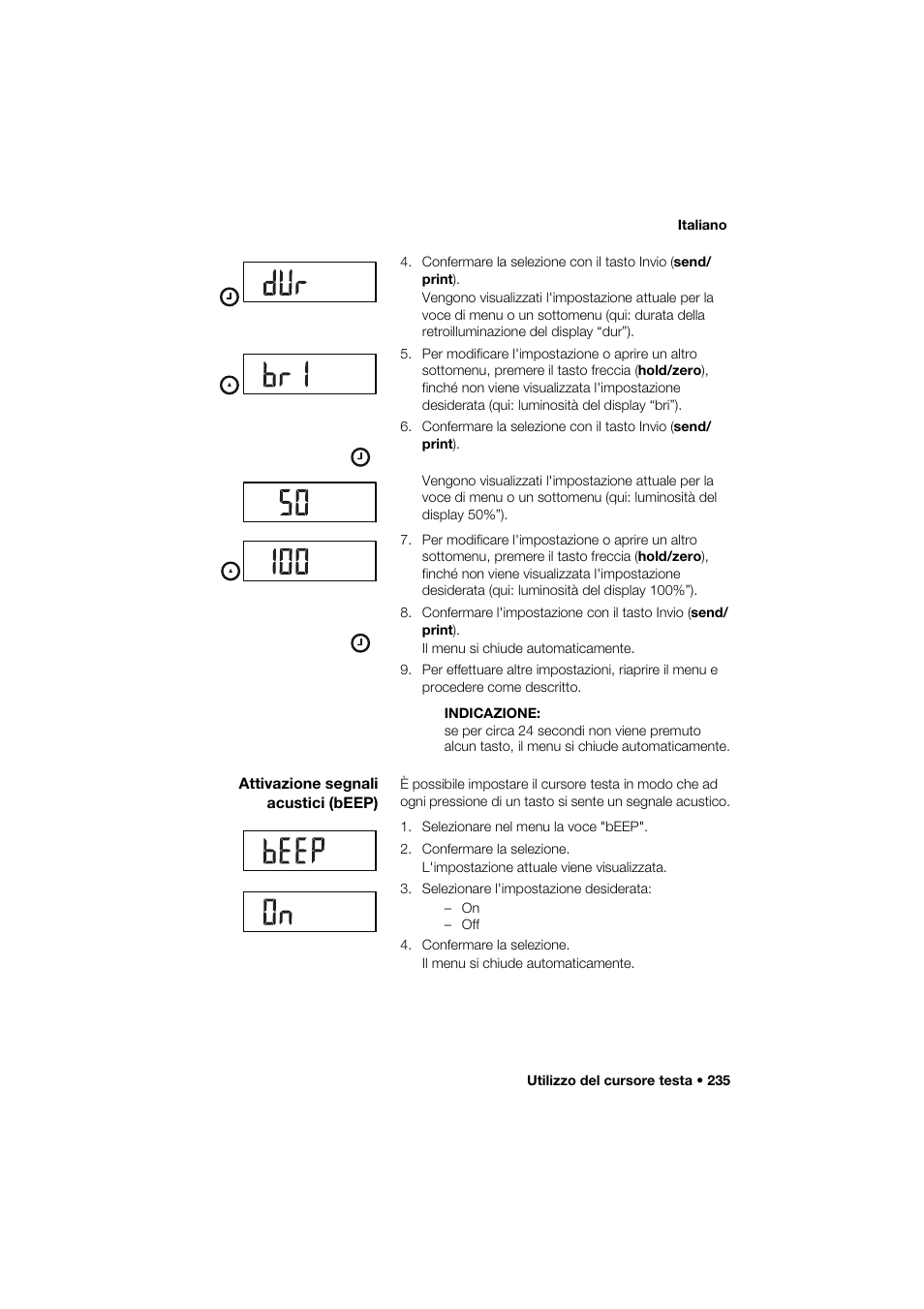 Attivazione segnali acustici (beep) | Seca 285 User Manual | Page 235 / 451