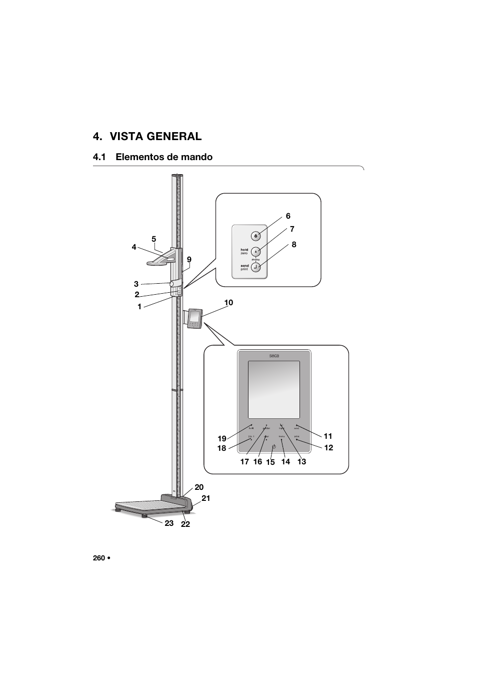 Vista general, 1 elementos de mando | Seca 285 User Manual | Page 260 / 451