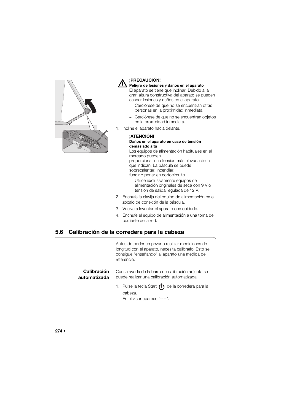 6 calibración de la corredera para la cabeza, Calibración automatizada | Seca 285 User Manual | Page 274 / 451
