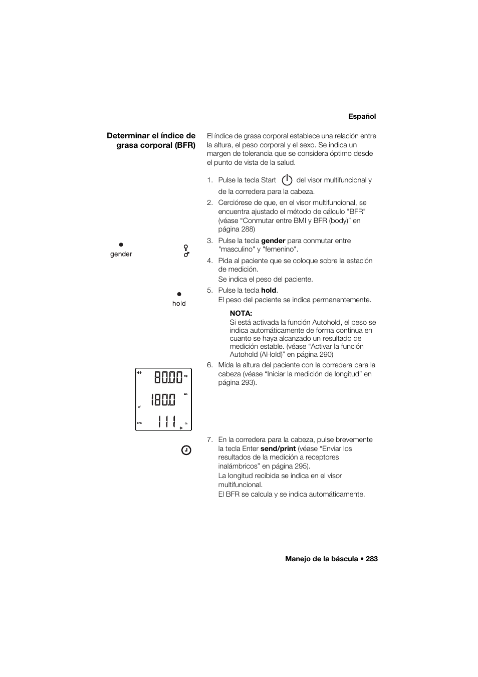 Determinar el índice de grasa corporal (bfr) | Seca 285 User Manual | Page 283 / 451