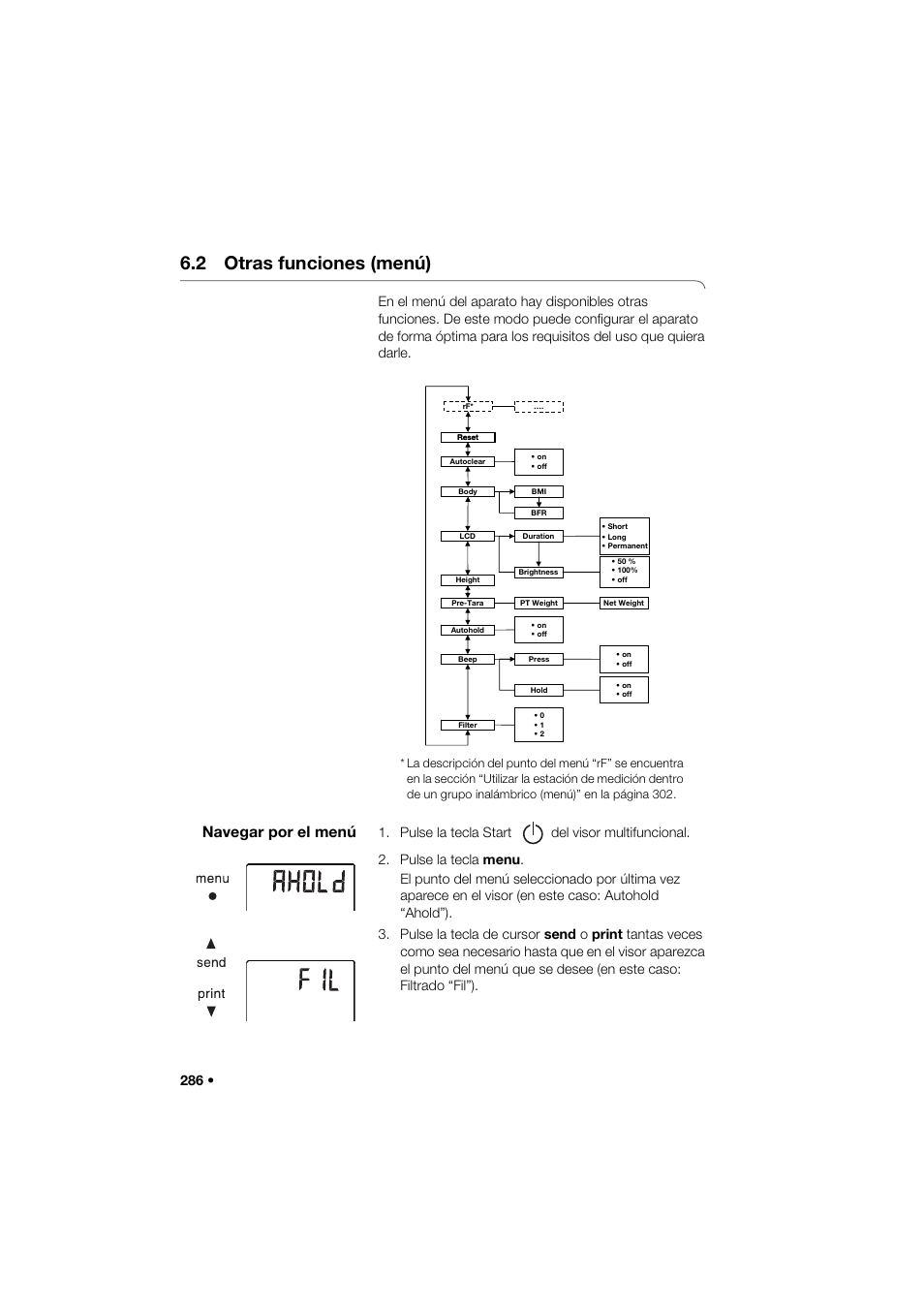 2 otras funciones (menú), Navegar por el menú | Seca 285 User Manual | Page 286 / 451