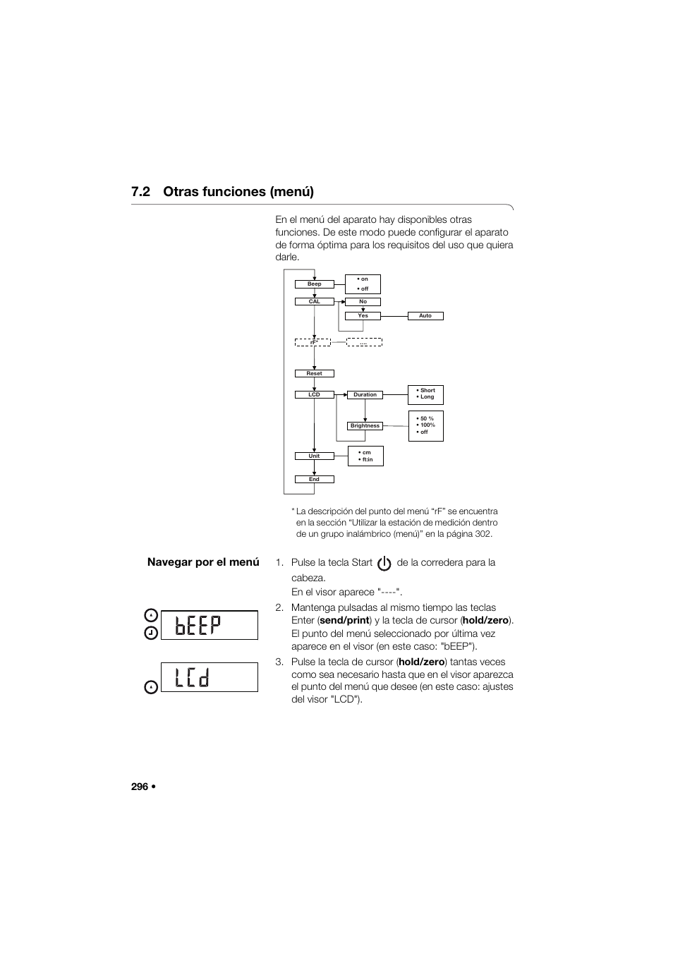 2 otras funciones (menú), Navegar por el menú | Seca 285 User Manual | Page 296 / 451