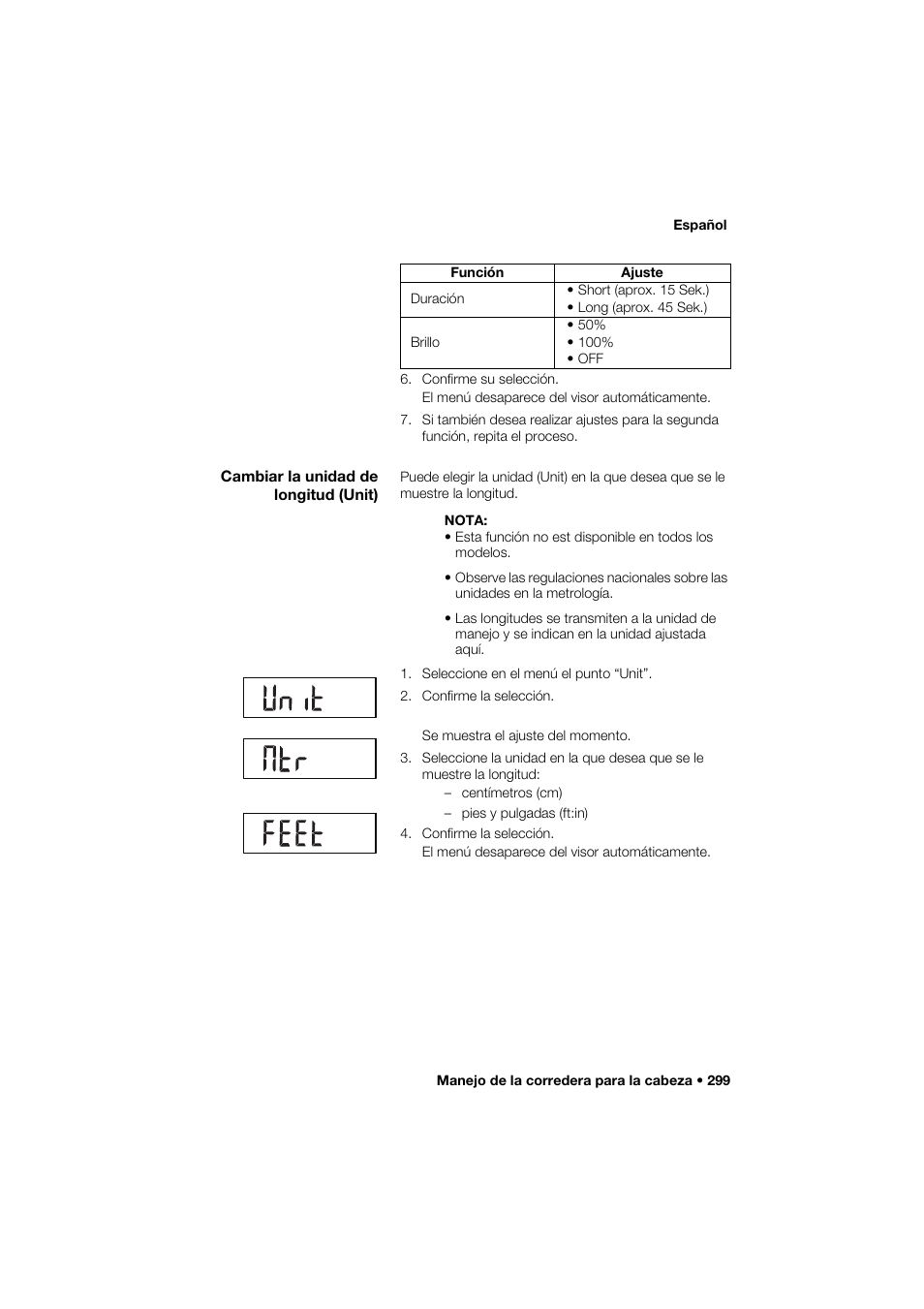 Cambiar la unidad de longitud (unit) | Seca 285 User Manual | Page 299 / 451