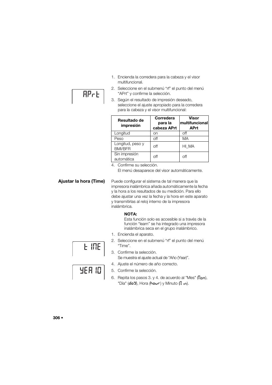 Ajustar la hora (time) | Seca 285 User Manual | Page 306 / 451