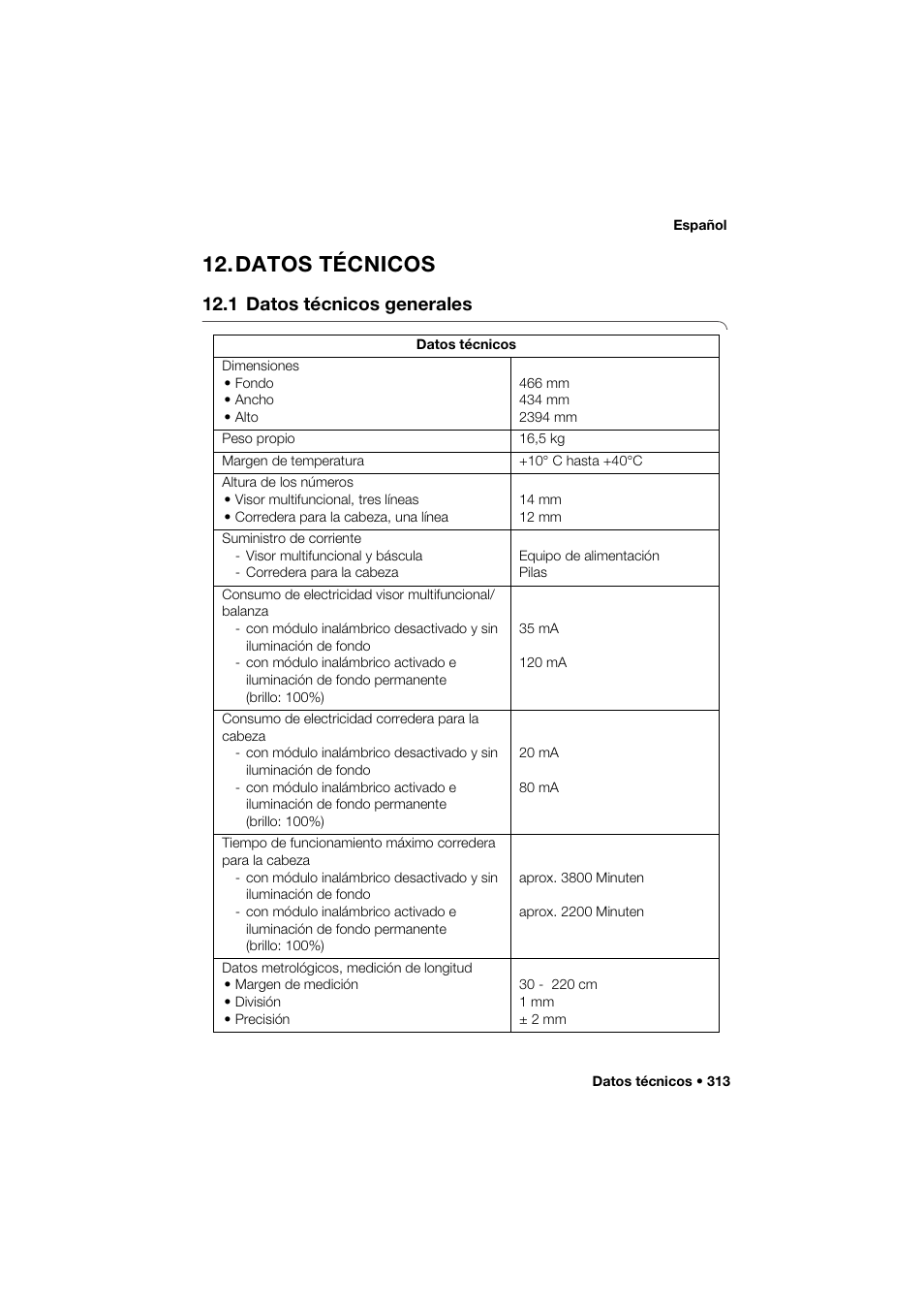 Datos técnicos, 1 datos técnicos generales | Seca 285 User Manual | Page 313 / 451