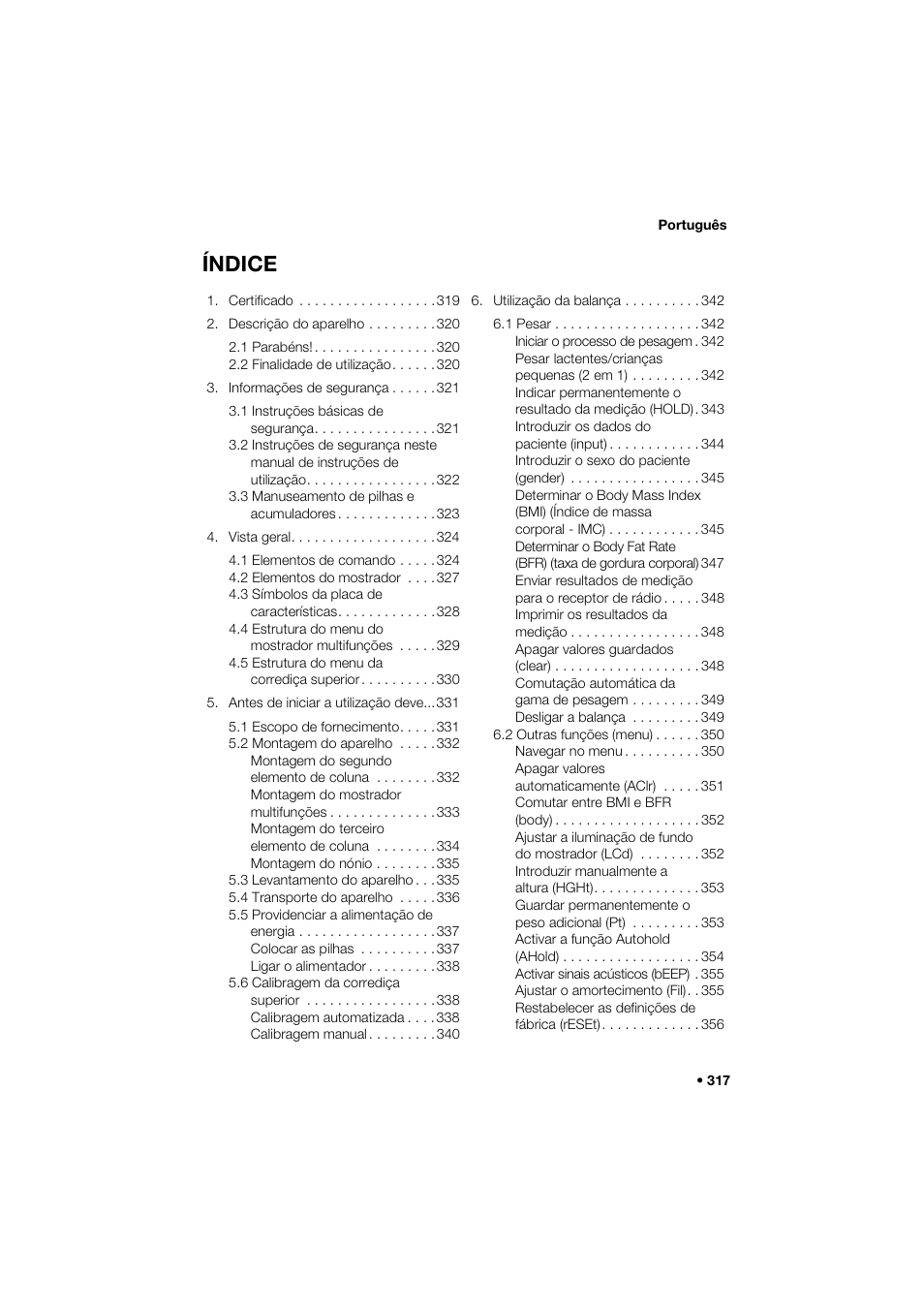 Português, Índice | Seca 285 User Manual | Page 317 / 451