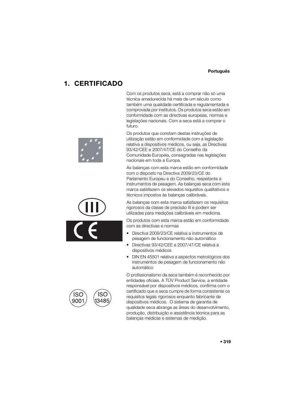 Certificado | Seca 285 User Manual | Page 319 / 451